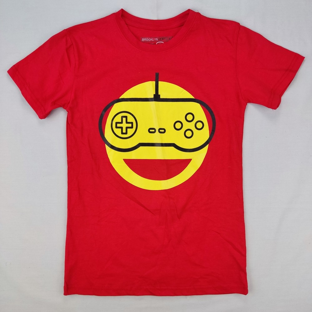 Brooklyn Vertical T-Shirt Youth 14/16 Red Gamer Emoji Controller Graphic Cotton